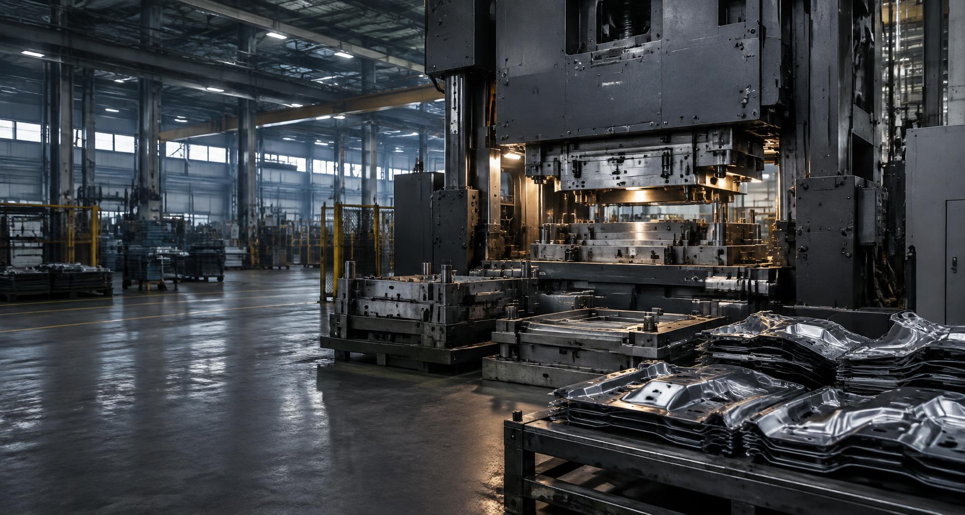 Imagen ilustrativa de una prensa industrial y piezas metálicas